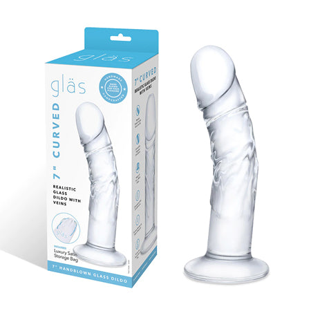 Glas 7' Realistic Curved Glass Dildo w/Veins - Clear
