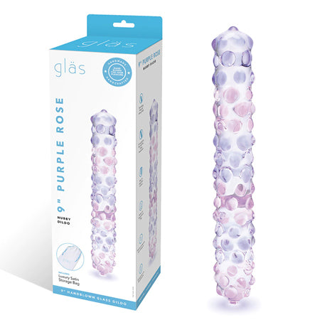 Glas 9' Purple Rose Nubby Glass Dildo - Purple/Pink