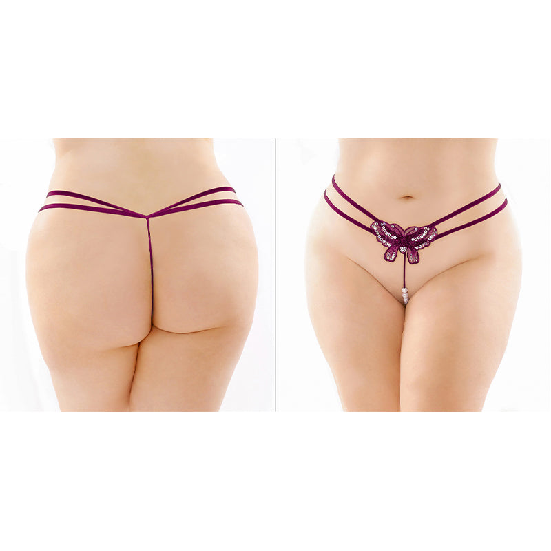Zinnia Sequin Pearl G-String  Purple Qs