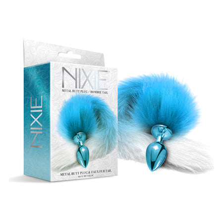 Nixie Metal Butt Plug w/Faux Fur Tail - Blue Metallic