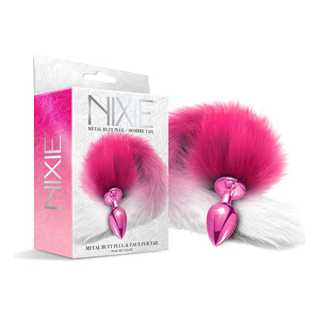 Nixie Metal Butt Plug w/Faux Fur Tail - Pink Metallic