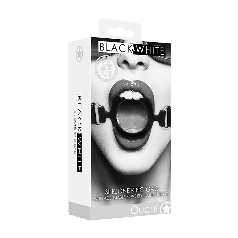 Ouch! B&W Silicone Ring Gag Bonded Leath