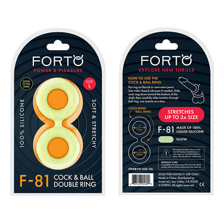 Forto F-81 51mm Double Ring Liquid Silicone Cock Ring - Glow in the Dark
