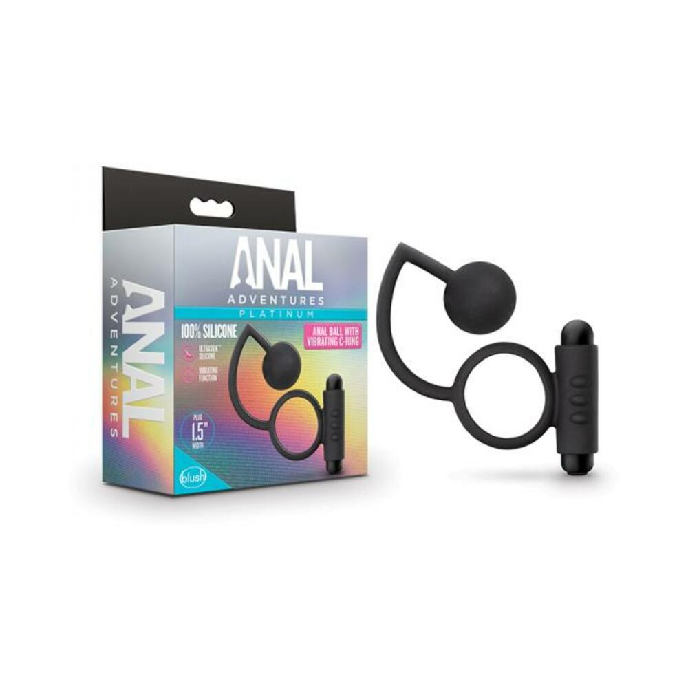 Blush Anal Adventures Platinum Silicone Anal Ball w/Vibrating C Ring - Black