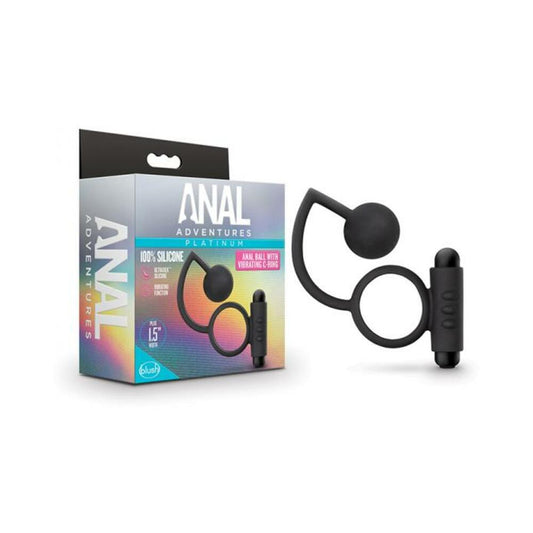 Blush Anal Adventures Platinum Silicone Anal Ball w/Vibrating C Ring - Black