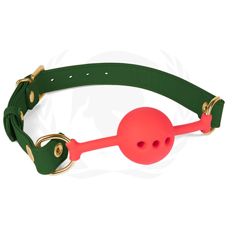 Spartacus Silicone Ball Gag w/Green Gold PU Straps - 46 mm