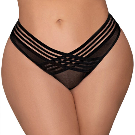 Mesh Thong w/Shadow Stripe Elastic Black 2X