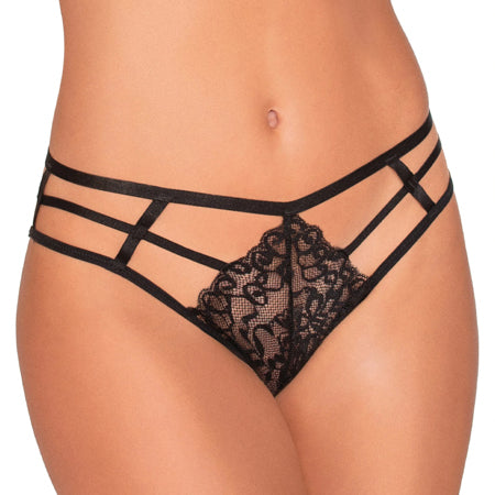 Strappy Cheeky Panty w/Center Front Lace Detail Black LG