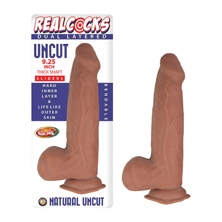 Realcocks Dual Layered Uncut Sliders 9.25' Thick Shaft - Brown