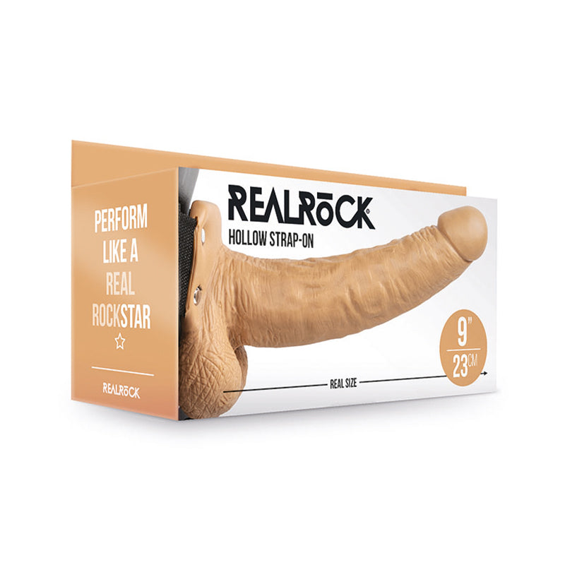 RealRock 9in Hollow Strap-On W/Balls Tan