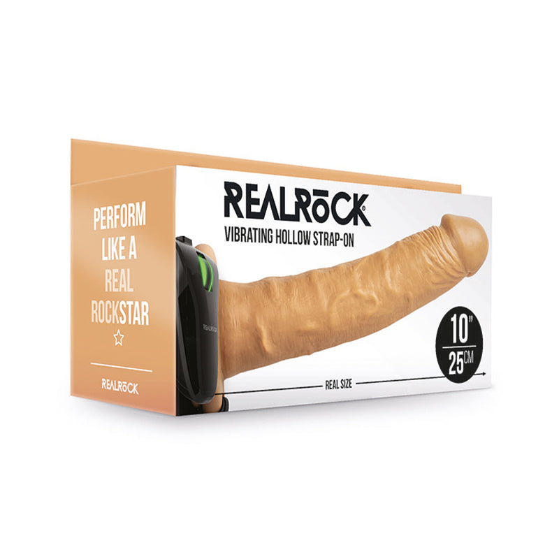 RealRock 10in VibratingHollowStrapOn Tan