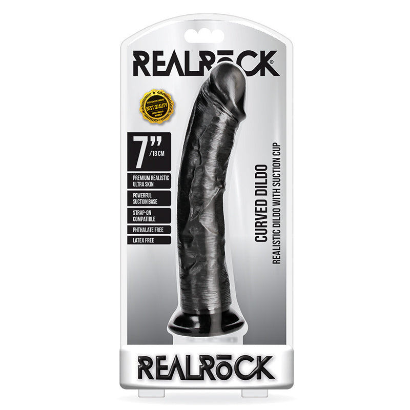 RealRock 7in Curved Dildo WSuction Black