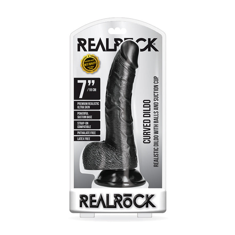RealRock 7in Curved Dildo W/Balls Black