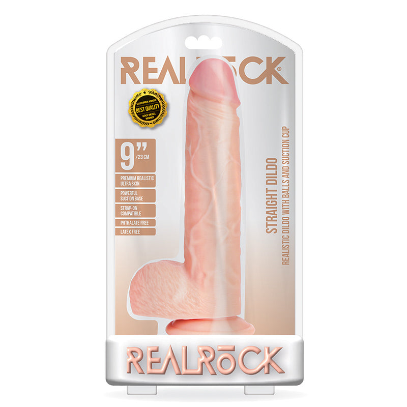 RealRock 9in Straight Dildo W/Balls Bge