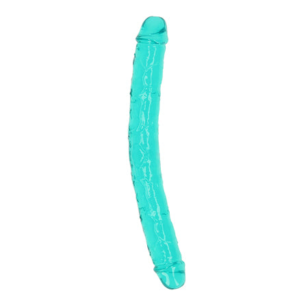 Shots RealRock Crystal Clear 14' Double Dildo - Turquoise