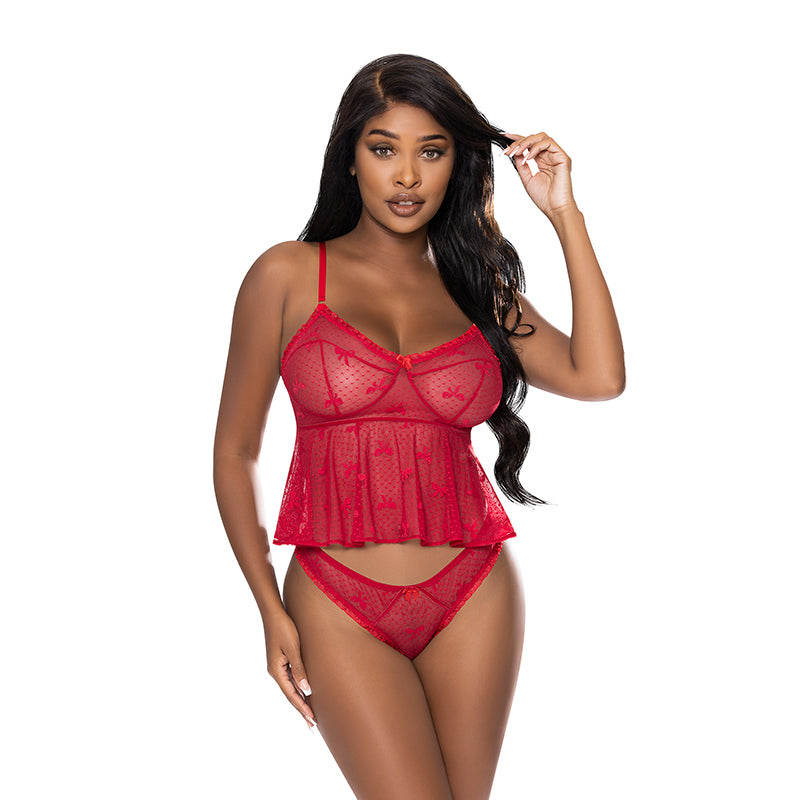 MS WLove Flutter Cami Panty Set Red LXL