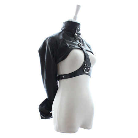 Plesur Open-Front Faux Leather Bondage Bolero-Style Straight Jacket Black