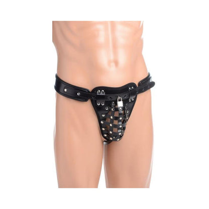 Netted Male Chastity Jock Black Leather O/S