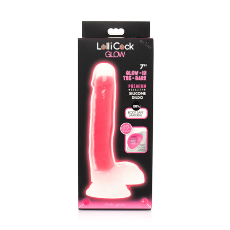 Curve Toys Lollicock 7' Glow In The Dark Silicone Dildo w/Balls - Pink