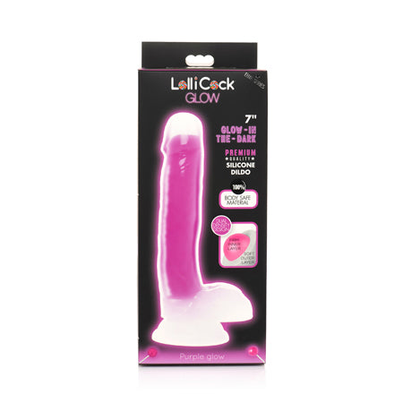 Curve Toys Lollicock 7' Glow In The Dark Silicone Dildo w/Balls - Purple