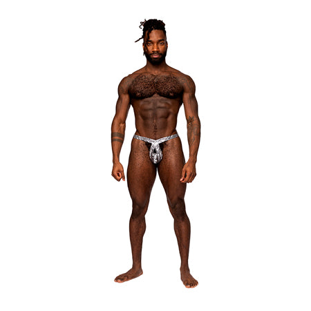 Male Power Snaked Criss Cross Thong Silver/Black L/XL