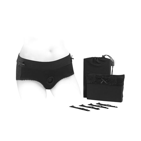 SpareParts Bella Cleavage Booty Short Harness Black Size XXS