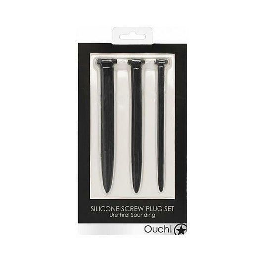 Shots Ouch Urethral Sounding Silicone Screw Plug Set - Black