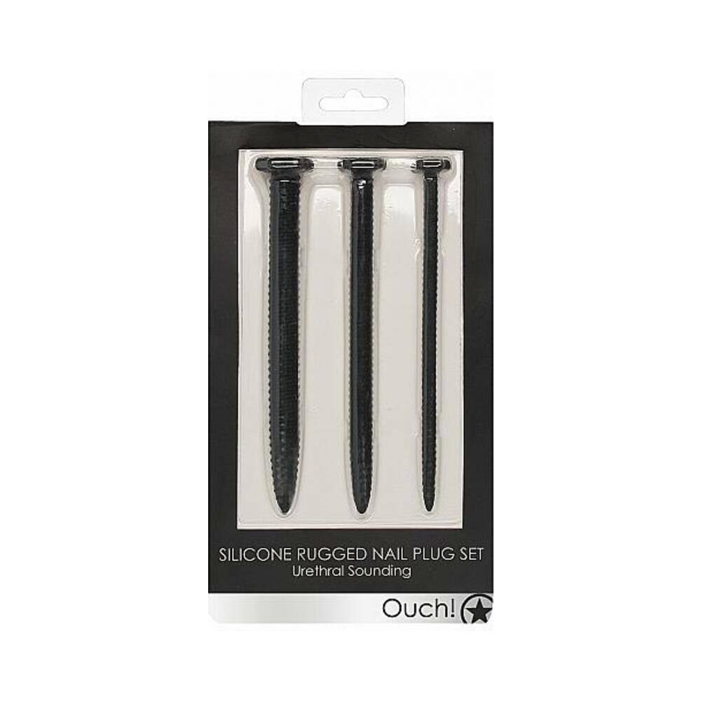 Shots Ouch Urethral Sounding Silicone Rugged Nail Plug Set - Black