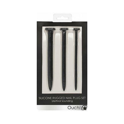 Shots Ouch Urethral Sounding Silicone Rugged Nail Plug Set - Black