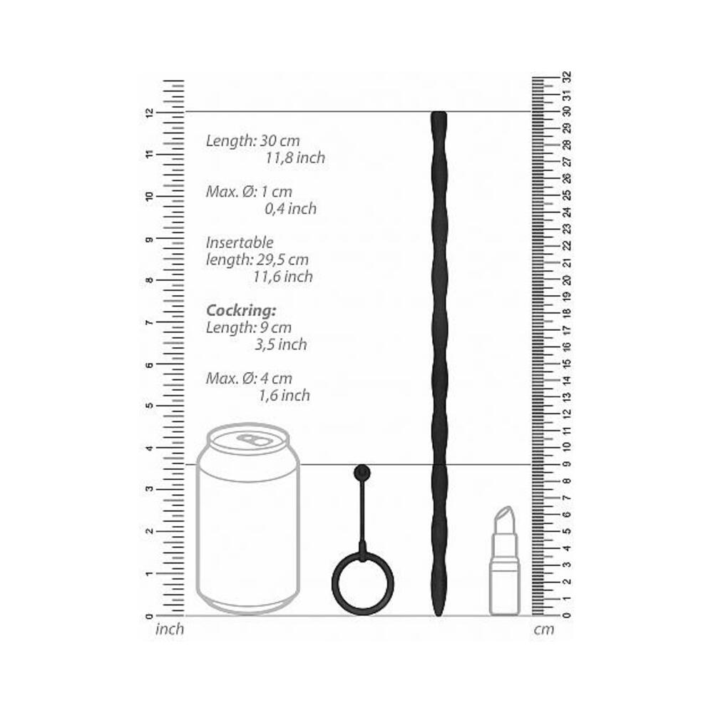 Shots Ouch Urethral Sounding Silicone Plug & Cock Ring Set - Black