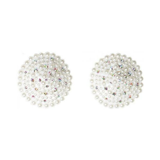 Pearl & Rhinestones Round Reusable Pasties - White O/s