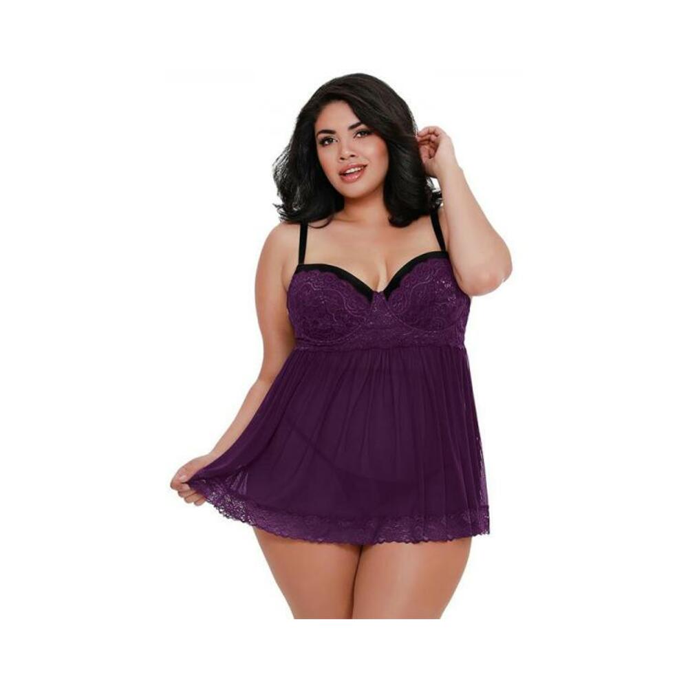 DG Lace Ovrlay Bdoll w/ G-strng Plum 3X