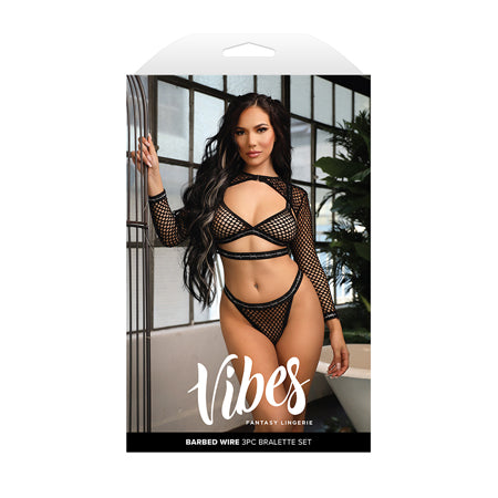Fantasy Lingerie Vibes Barbed Wire Fishnet Bralette: Shrug & Panty L/XL