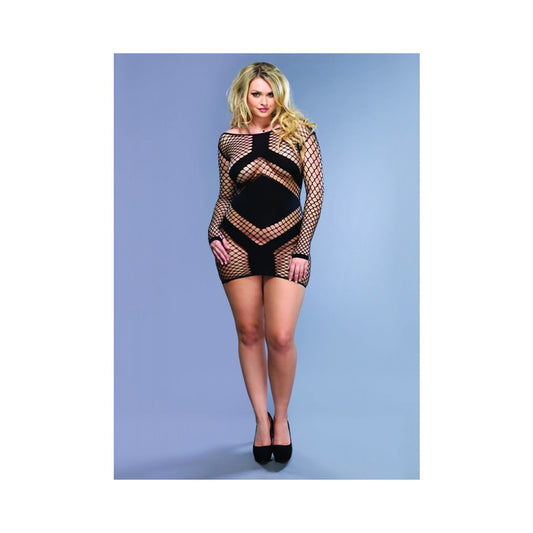 Diamond Net Mini Dress - Queen Size - Black