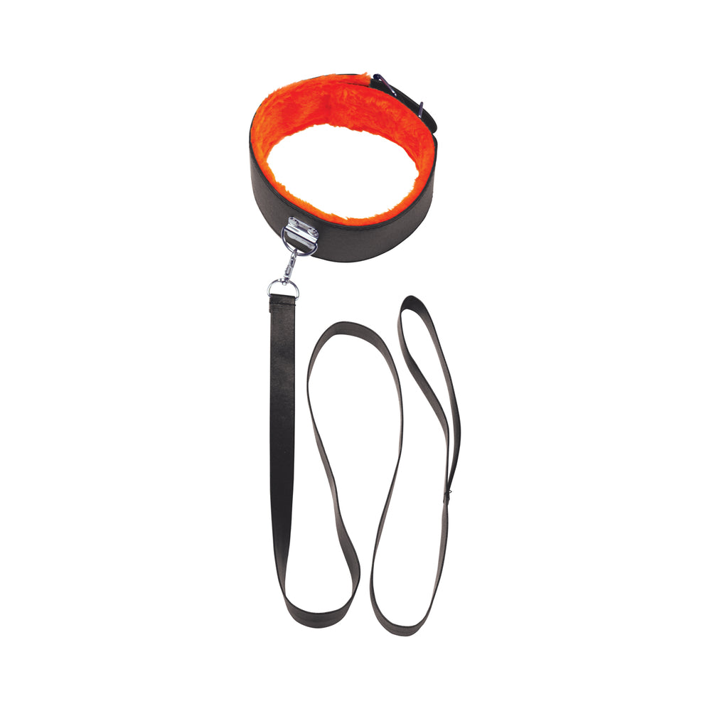 The 9's, Orange Is The New Black, Short Leash Faux Leather, Black With Furry Orange Lining