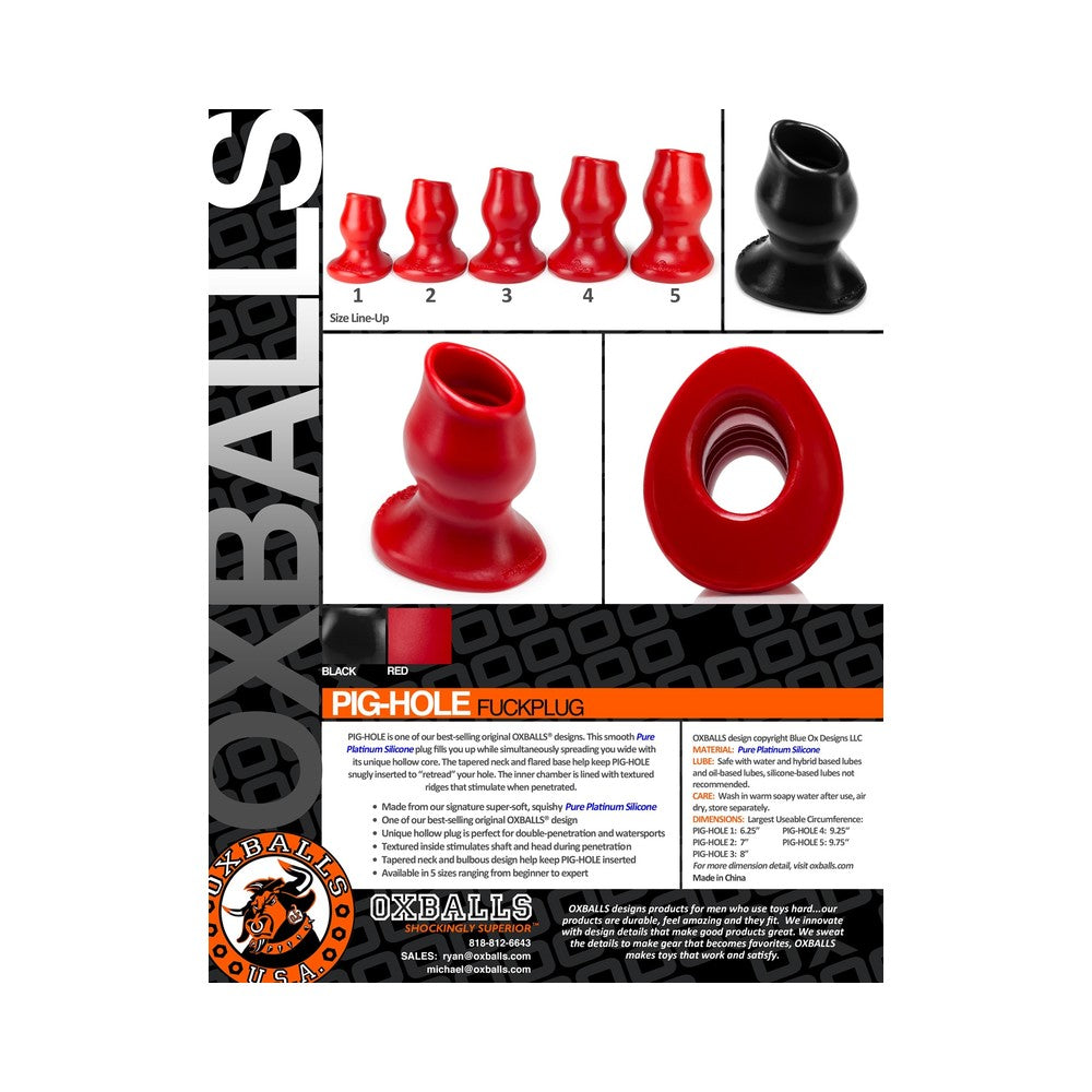 Oxballs Pig Hole Deep-1, Hollow Plug, Small, Red