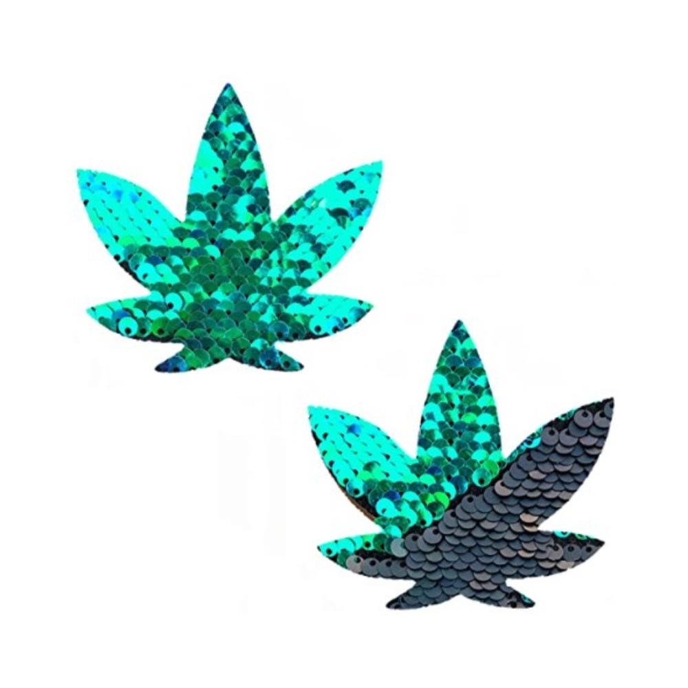 Ariel Green to Black Flip Sequin Gold Dope Af Weed Leak Pasties