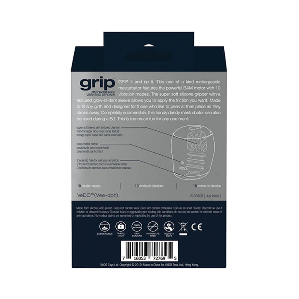 Grip Rechargeable Vibrating Sleeve Black
