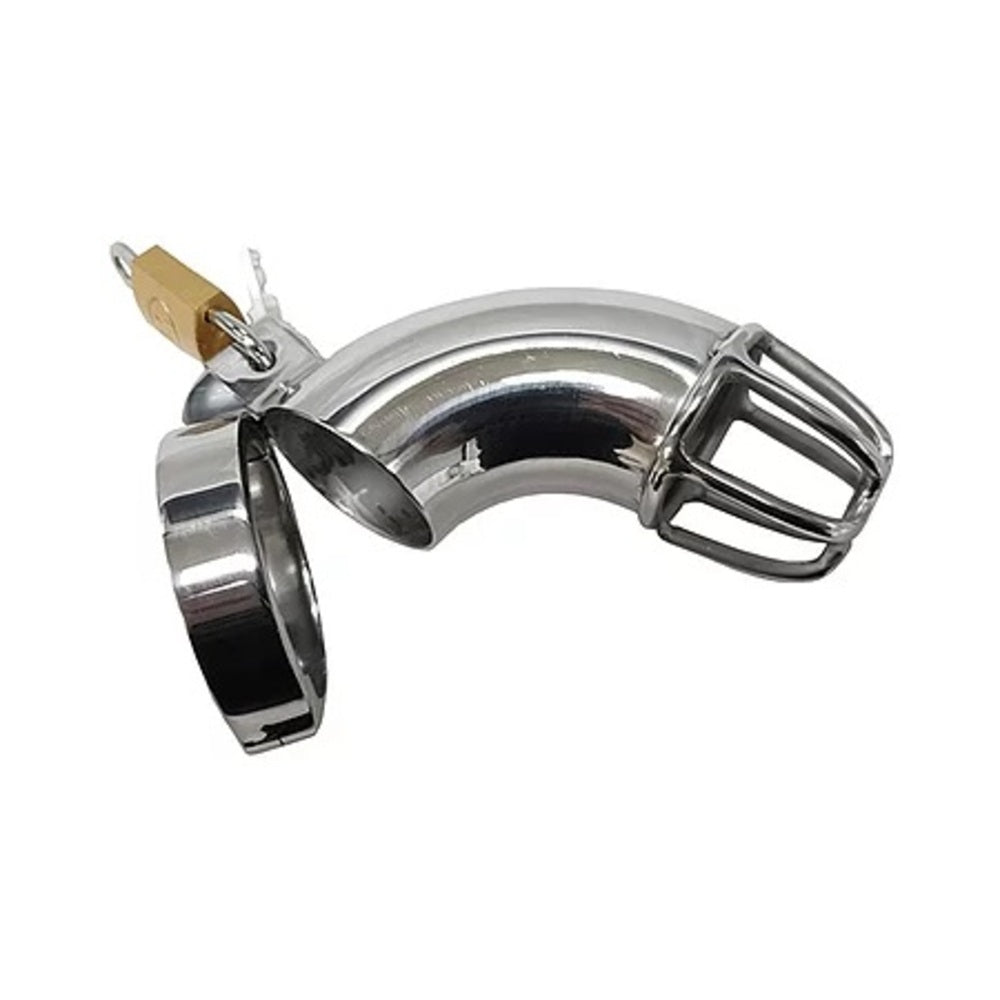 Stainless Cock Cage With Padlock  In Clamshell