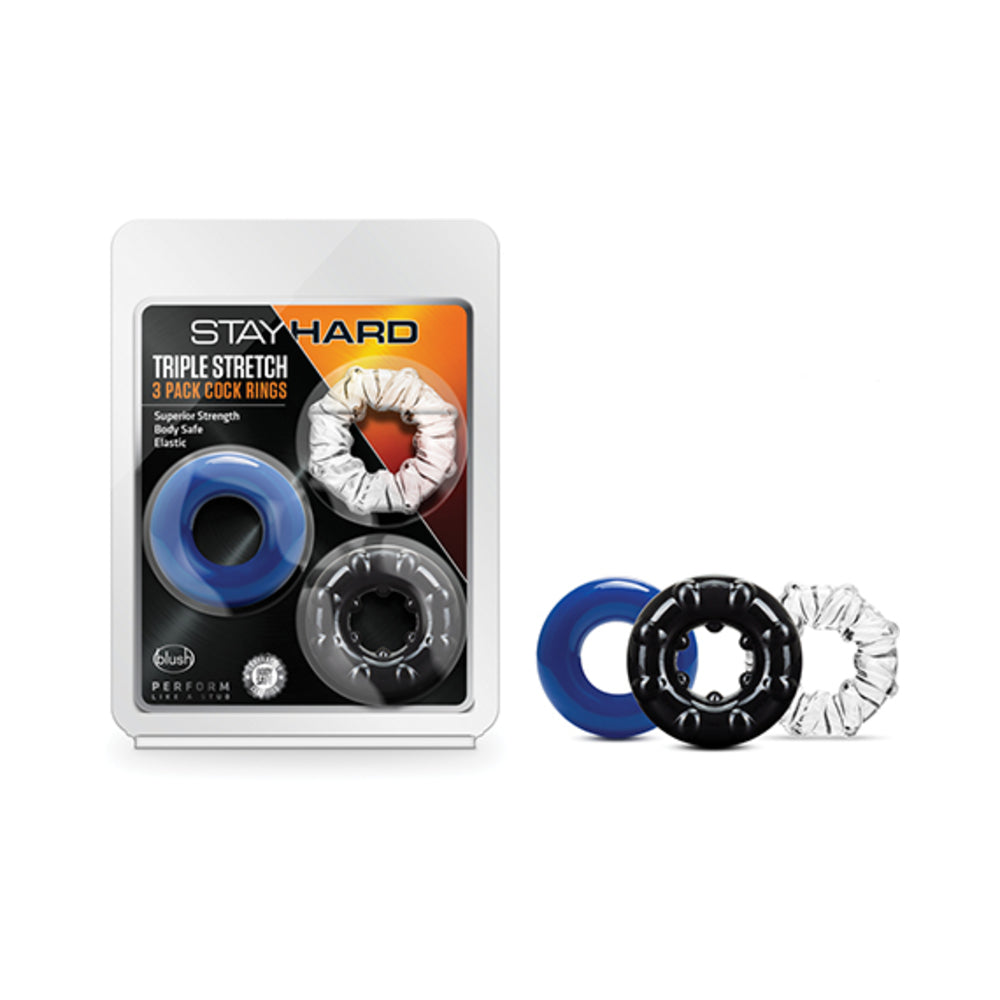 Blush Stay Hard Triple Stretch Cock Rings - Pack of 3