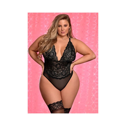 Risqué Business Lace & Mesh Teddy w/Snap Crotch Red QN