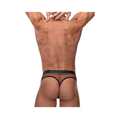 Cock Pit Fishnet Cock Ring Thong Red L/XL