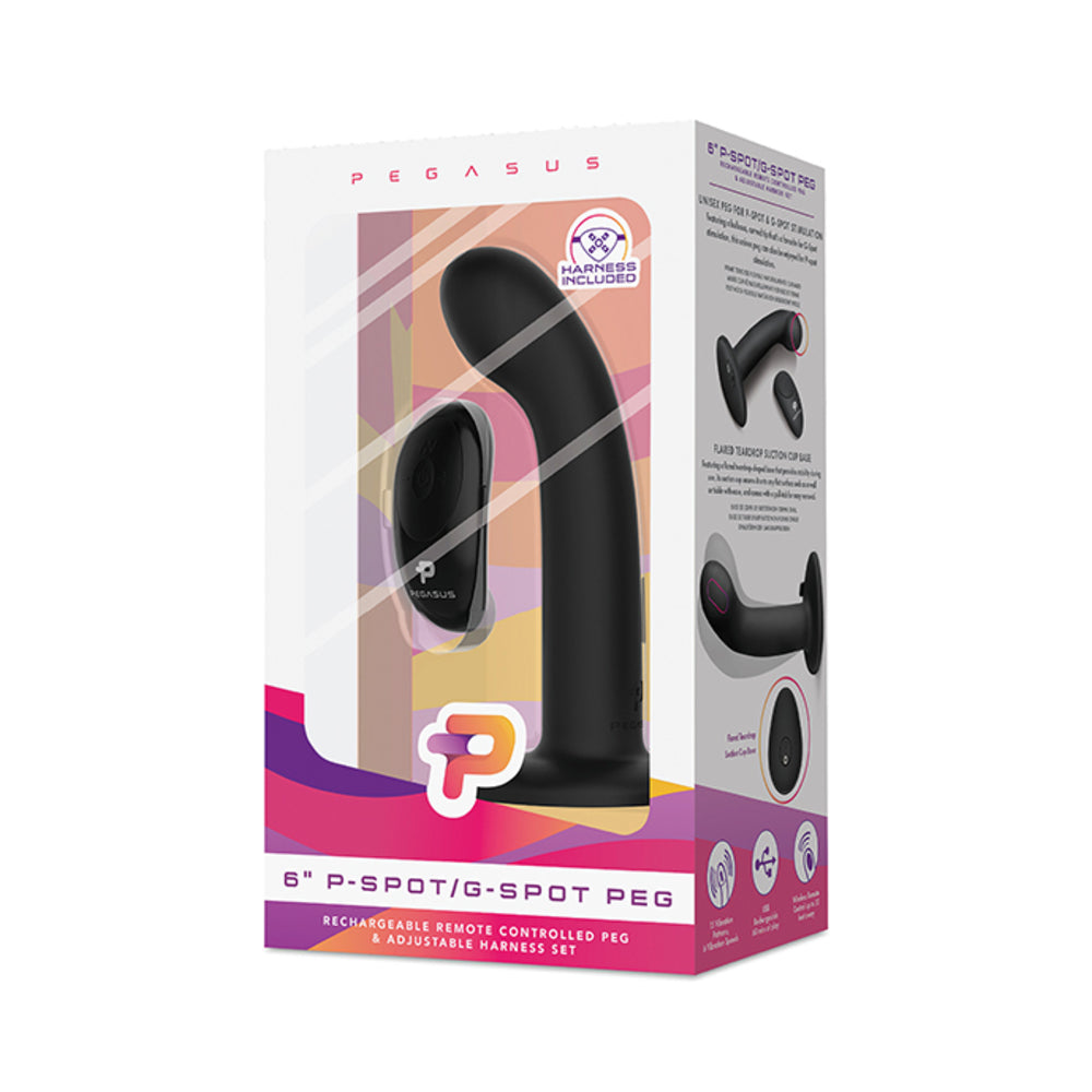 Pegasus 6" Wirelss Remote Control P-spot/g-spot Peg With Harness Black