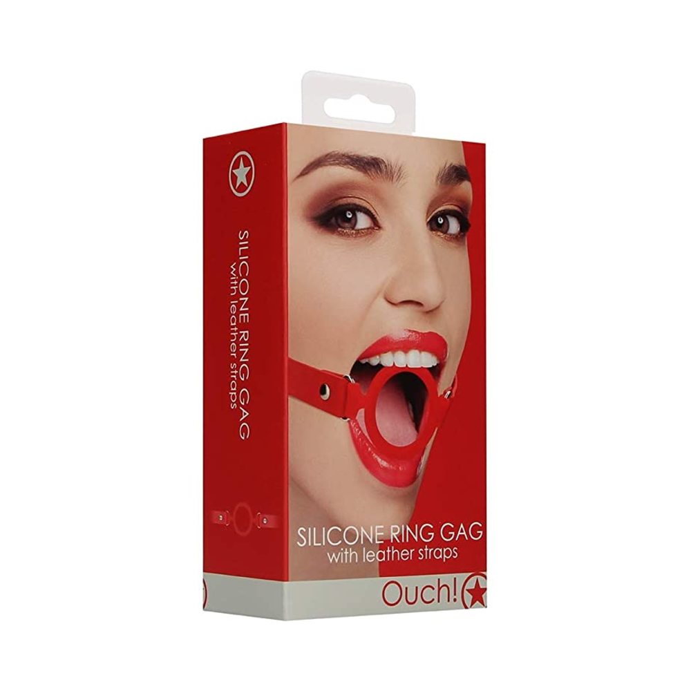 Ouch Silicone Ring Gag With Leather Straps - Red