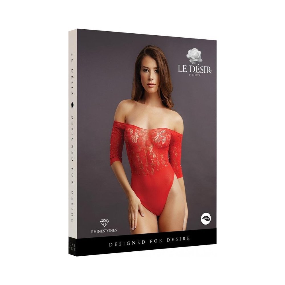Shots Le Desir Crotchless Rhinestone Teddy Os Red