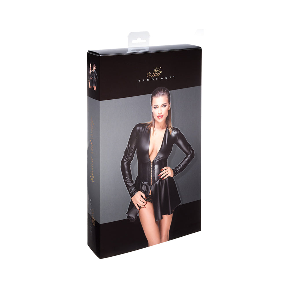 Noir Handmade Powerwetlook Minidress With Corset Xxl