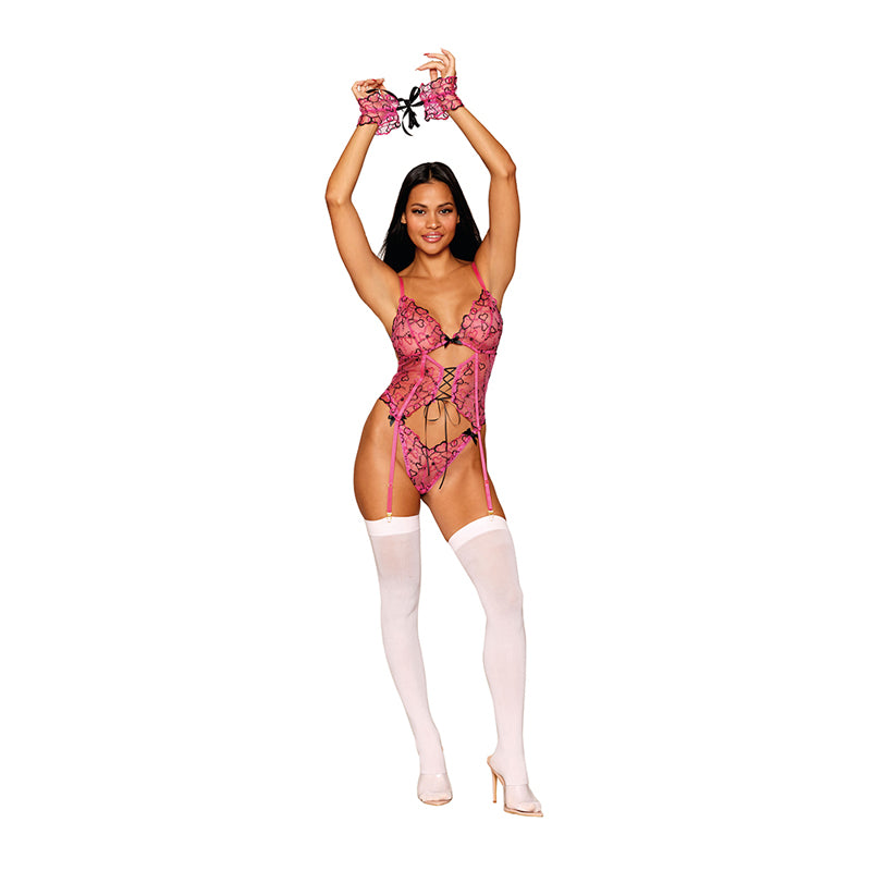 BUSTIER W/ HEART EMBROIDERY & RESTRAINTS PEONY O/S