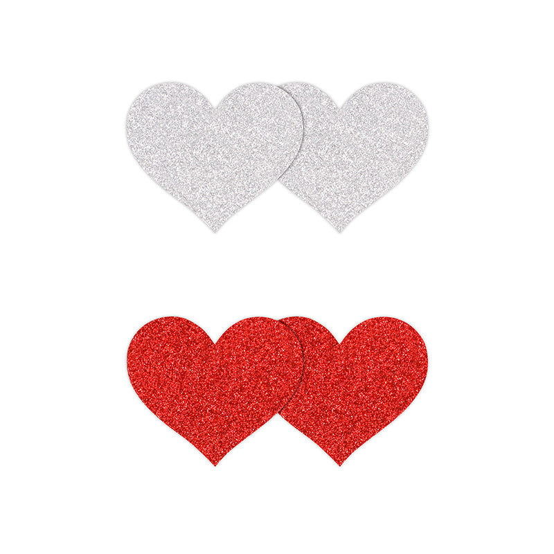 Pretty Pasties Glitter Hearts Red/Silver - 2 Pair
