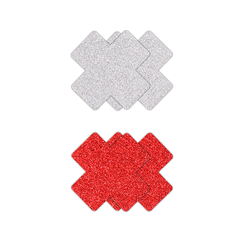 Pretty Pasties Glitter Cross Red/Silver - 2 Pair