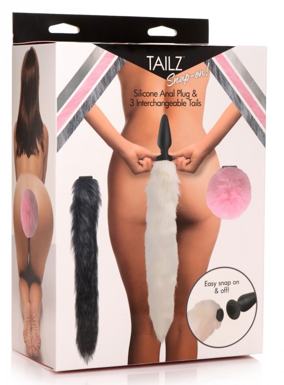 Tailz Snap On Silicone Anal Plug w/3 Interchangeable Tails - Asst Colors